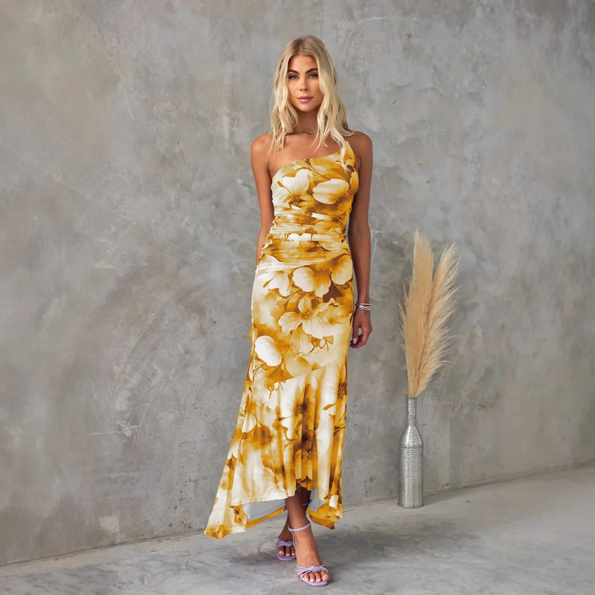 Aurelia – One-Shoulder Floral Midi Dress